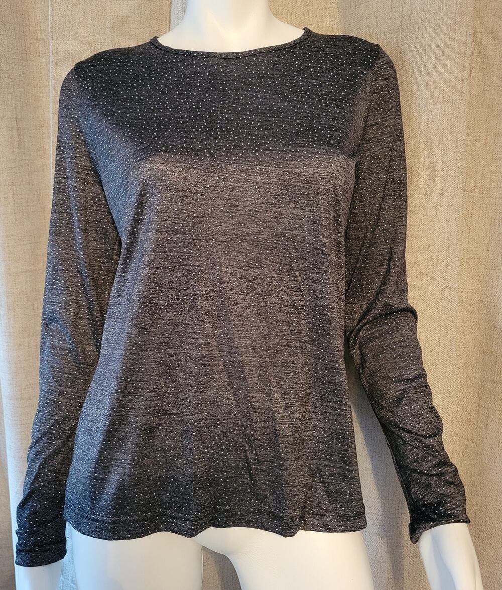 Sno Skins Womens Gray Silver Metallic Stretch Knit Long Ruched Sleeve Top Size M